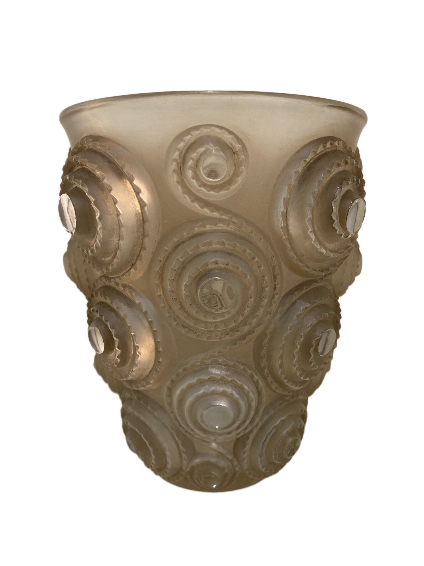 1930 Rene Lalique Spirales Vase In Clear Glass With Sepia Patina