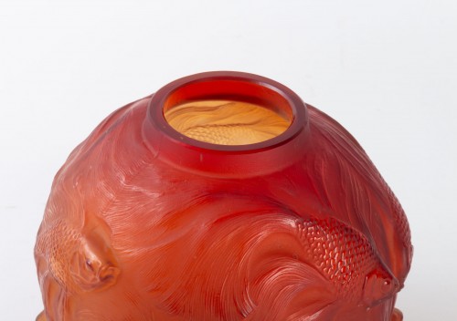 1924 René Lalique - Vase Formose verre rouge orange - Art Déco
