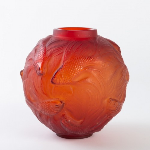 Antiquités - 1924 René Lalique - Vase Formose verre rouge orange