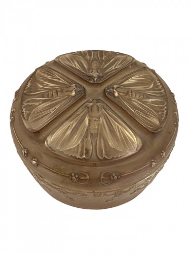 1911 René LALIQUE - Boîte Quatre Papillons Verre Blanc Patiné Sépia