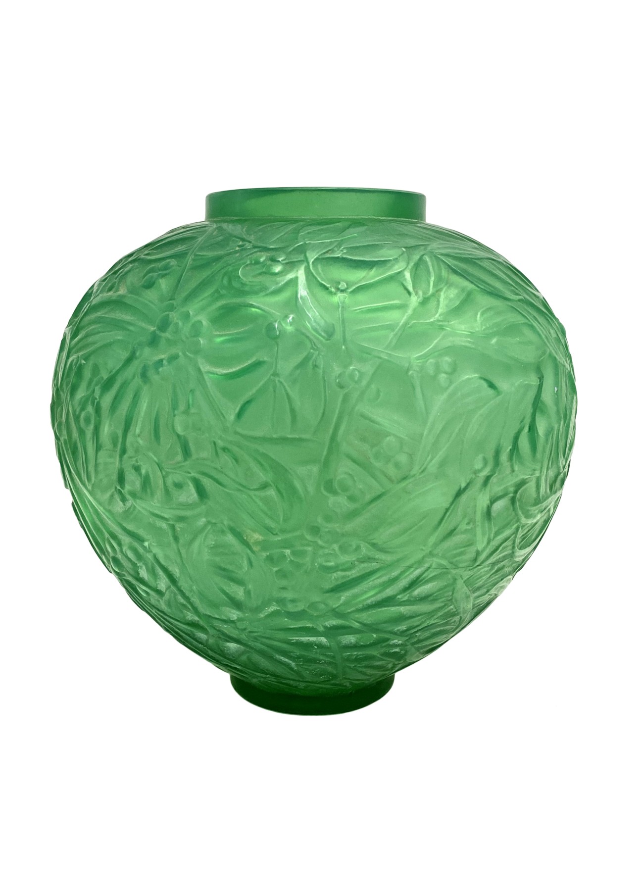 1920 René Lalique - Vase Gui Cased Jade Green Glass Ref.80380