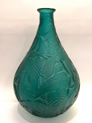 1923 René Lalique - Vase Sauges Verre Vert Canard - BG Arts