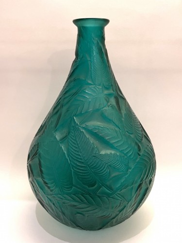 Art Déco - 1923 René Lalique - Vase Sauges Tall Green Glass