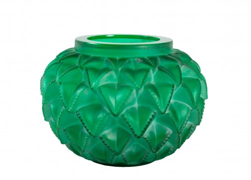 1929 René Lalique - Vase Languedoc Emerald Green Glass Patina White