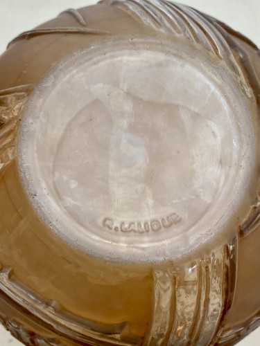 Glass & Crystal  - 1924 René Lalique - Vase Baies Clear &amp; Frosted Glass With Patina Sepia