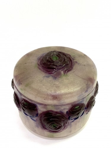 1921 Gabriel Argy-rousseau - Box Jar Roses Renonculus  - Glass & Crystal Style Art Déco