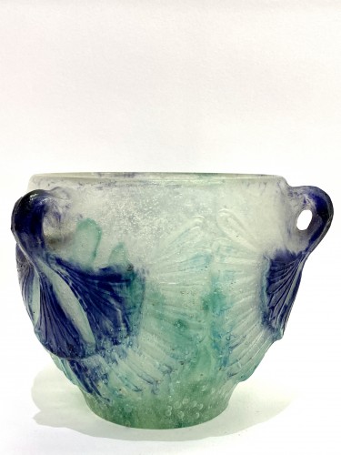 1924 Gabriel Argy-rousseau - Bowl Lotus White, Green &amp; Blue Pate De Verre - Glass & Crystal Style Art Déco