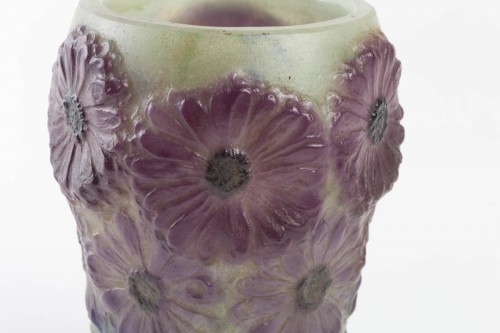 1920 Gabriel Argy-rousseau - Vase Soucis Pâte De Verre Verte, Violettes, Bleue - Verrerie, Cristallerie Style Art Déco