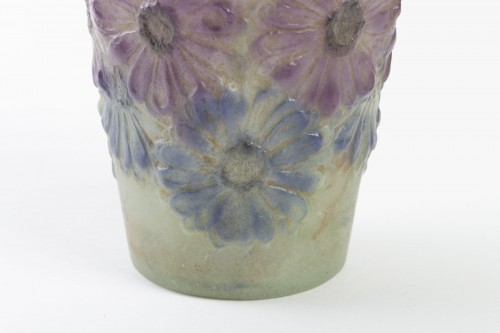 Verrerie, Cristallerie  - 1920 Gabriel Argy-rousseau - Vase Soucis Pâte De Verre Verte, Violettes, Bleue