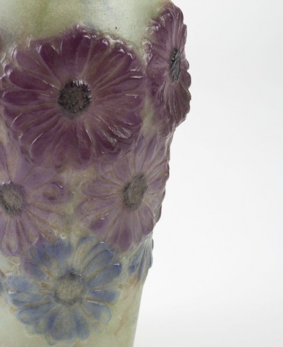 1920 Gabriel Argy-rousseau - Vase Soucis Pâte De Verre Verte, Violettes, Bleue - BG Arts