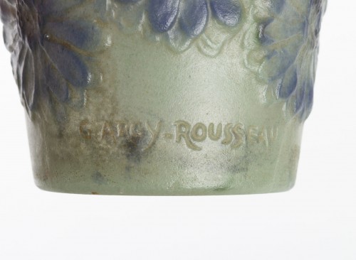 XXe siècle - 1920 Gabriel Argy-rousseau - Vase Soucis Pâte De Verre Verte, Violettes, Bleue