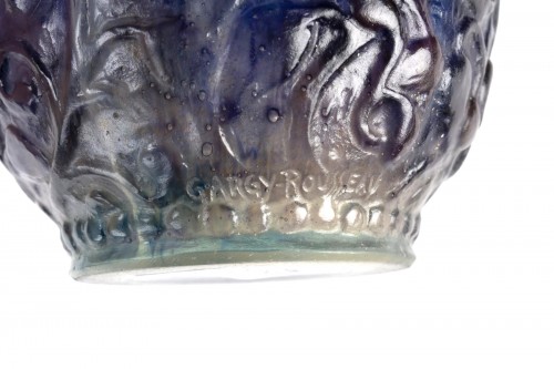 20th century - 1924 Gabriel Argy-rousseau - Vase Fruits Et Feuilles Blue, Purple Glass