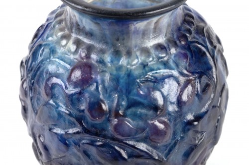 1924 Gabriel Argy-rousseau - Vase Fruits Et Feuilles Pâte De Verre Bleu, Violine - Art Déco