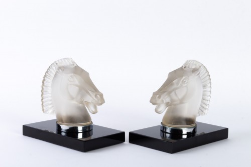 Glass & Crystal  - 1929 Rene Lalique -  Pair of mascots bookends &quot;Longchamp B&quot;