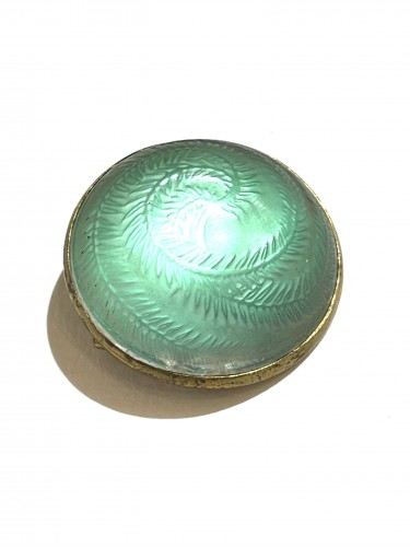 1920 Rene Lalique - Brooch Cabochon Acacia Green - Glass & Crystal Style Art Déco