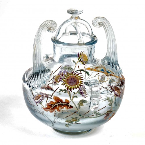 XXe siècle - 1880 Emile Gallé - Vase Brûle-Parfums "Vol d'un Lépidoptère parmi des Gaillardes"