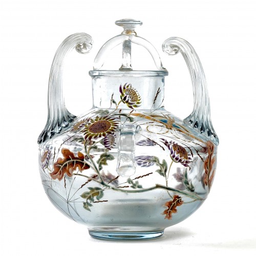 Art nouveau - 1880 Emile Gallé - Vase Perfume Burner &quot;Flight of a Lepidoptera among Gaill