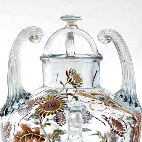 Antiquités - 1880 Emile Gallé - Vase Perfume Burner &quot;Flight of a Lepidoptera among Gaill