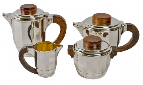 1925 Puiforcat - Tea And Coffee Set In Sterling Silver And Rosewood