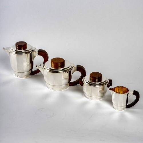 1925 Puiforcat - Tea And Coffee Set In Sterling Silver And Rosewood - Antique Silver Style Art Déco