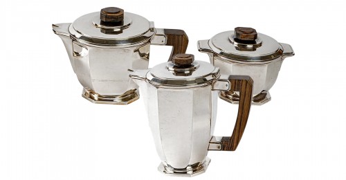 1930 Ernest Prost - Tea And Coffee Service In Sterling Silver And Macassar