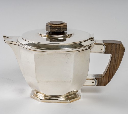 20th century - 1930 Ernest Prost - Tea And Coffee Service In Sterling Silver And Macassar