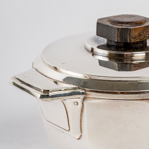 Antiquités - 1930 Ernest Prost - Tea And Coffee Service In Sterling Silver And Macassar