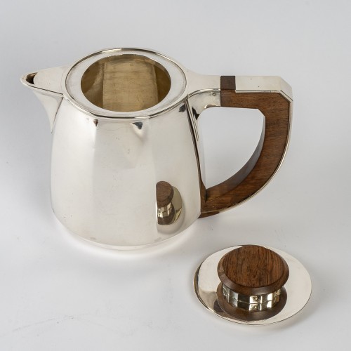 Antique Silver  - 1920 Jean E. Puiforcat - Tea And Coffee Set In Sterling Silver And Rosewood