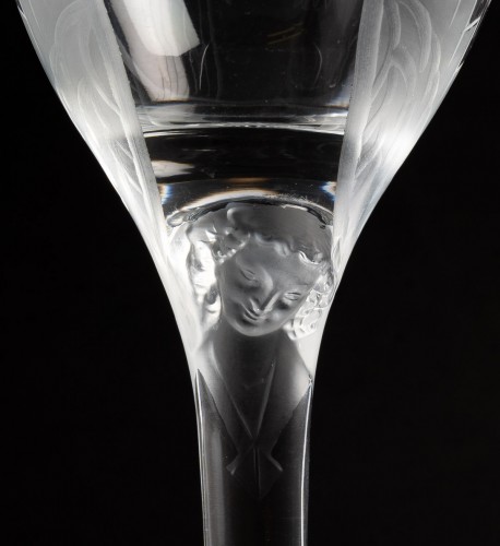 Glass & Crystal  - 1950 Marc Lalique 10 Champagne Flutes Glasses Ange De Reims Crystal