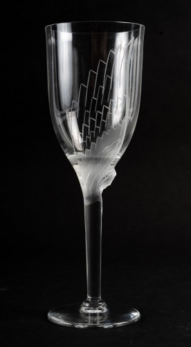 1950 Marc Lalique 10 Champagne Flutes Glasses Ange De Reims Crystal - 