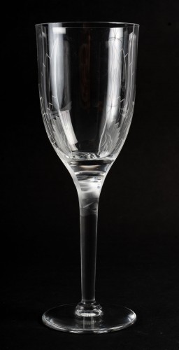 20th century - 1950 Marc Lalique 10 Champagne Flutes Glasses Ange De Reims Crystal