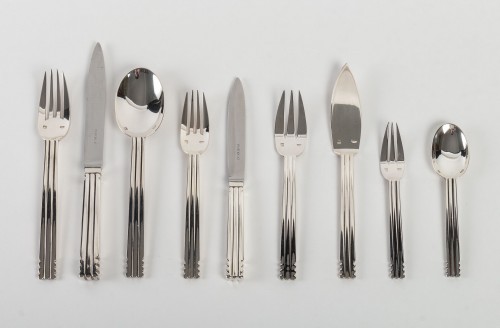 Puiforcat - Set Of Nantes Flatware Plated Silver 117 Pieces - Antique Silver Style Art Déco