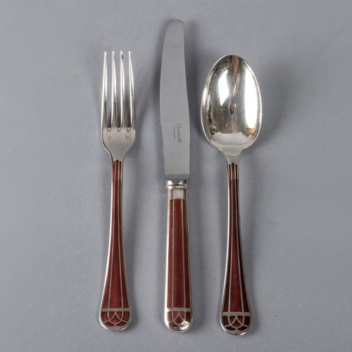 Christofle - Set Of Talisman Flatware 8 People Plated Silver Chinese Lacquer  - Antique Silver Style 50