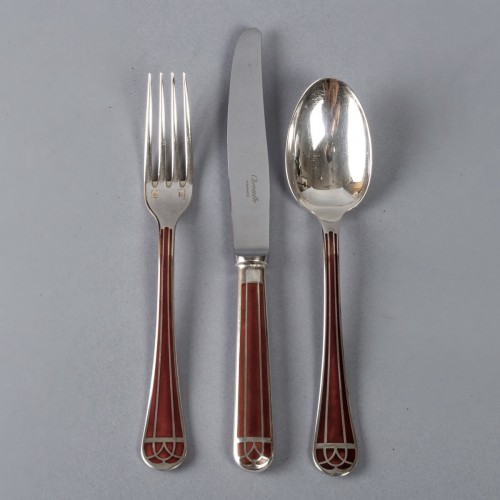 Christofle - Set Of Talisman Flatware 8 People Plated Silver Chinese Lacquer  - silverware & tableware Style 50