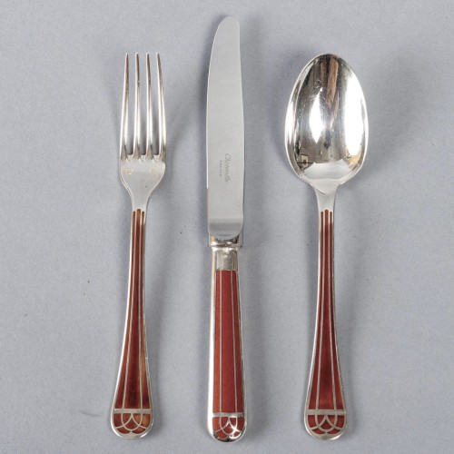 Antique Silver  - Christofle - Set Of Talisman Flatware 8 People Plated Silver Chinese Lacquer 