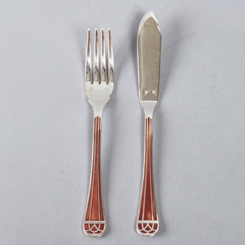 Christofle - Set Of Talisman Flatware 8 People Plated Silver Chinese Lacquer  - 