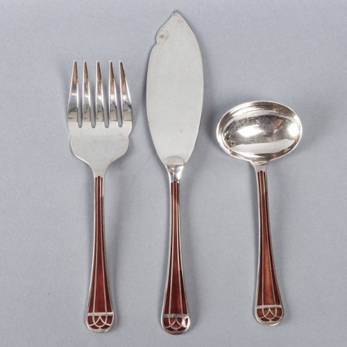 20th century - Christofle - Set Of Talisman Flatware 8 People Plated Silver Chinese Lacquer 