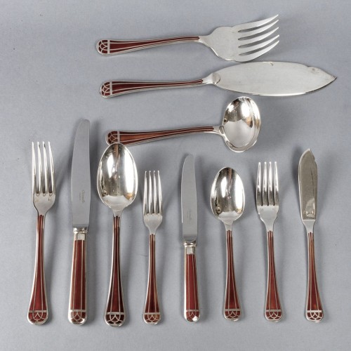 Antiquités - Christofle - Set Of Talisman Flatware 8 People Plated Silver Chinese Lacquer 