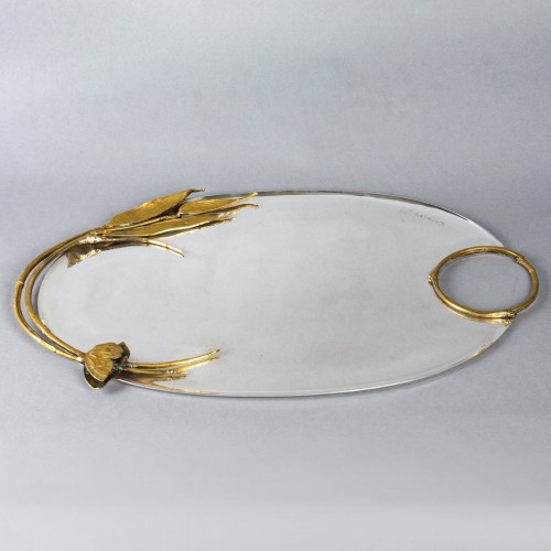 Antiquités - 1980 Claude Lalanne Tray Bambou Gilt Bronze Silver Platead Ed. Artcurial AP