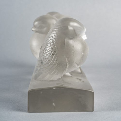 1933 René Lalique - Decoration Paperweight Groupe De Six Moineaux Glass - Glass & Crystal Style Art Déco