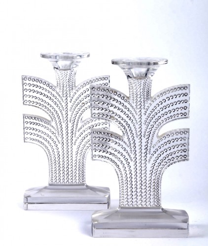 1935 René Lalique - Pair Of Candlesticks Tokyo - Art Déco