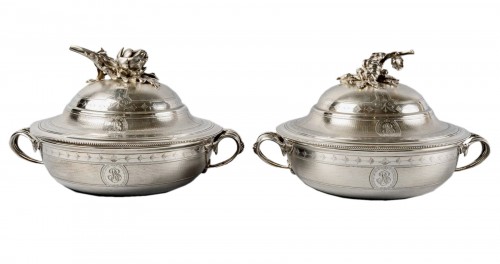 Christofle - Pair Of Tureens Guilloche Sterling Silver