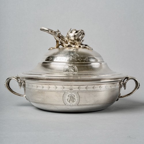 Christofle - Pair Of Tureens Guilloche Sterling Silver - Antique Silver Style Louis XVI