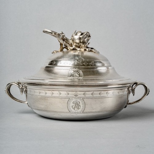 Christofle - Pair Of Tureens Guilloche Sterling Silver - silverware & tableware Style Louis XVI