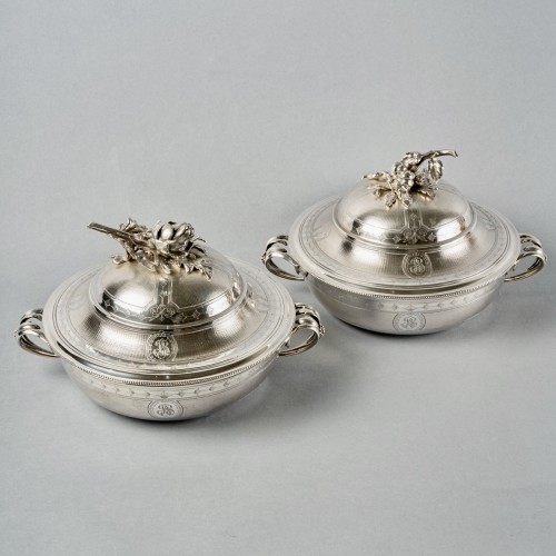 Christofle - Pair Of Tureens Guilloche Sterling Silver - 