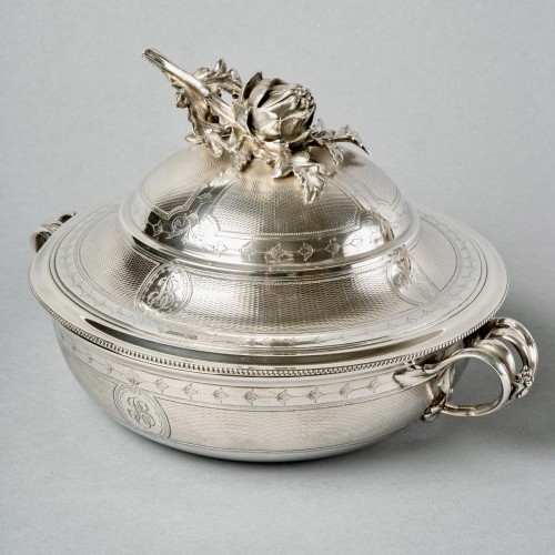 Louis XVI - Christofle - Pair Of Tureens Guilloche Sterling Silver