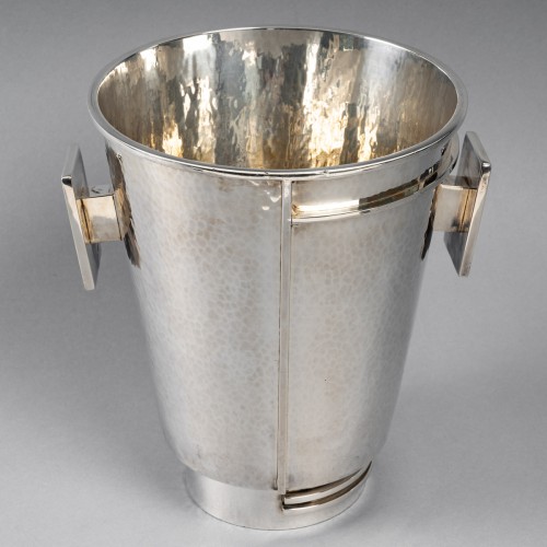 Jean Desprès (1889-1980) - Champagne Ice Bucket Modernist Hammered Silver Plated - Antique Silver Style Art Déco