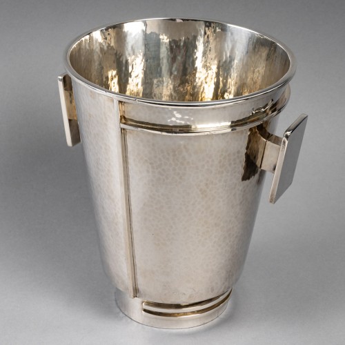 Antique Silver  - Jean Desprès (1889-1980) - Champagne Ice Bucket Modernist Hammered Silver Plated