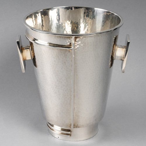 Antiquités - Jean Desprès (1889-1980) - Champagne Ice Bucket Modernist Hammered Silver Plated