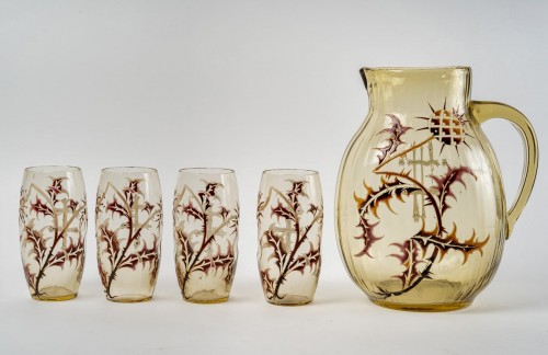 20th century - Emile Gallé Orangeade Set Chardons 6 Pieces Thistles